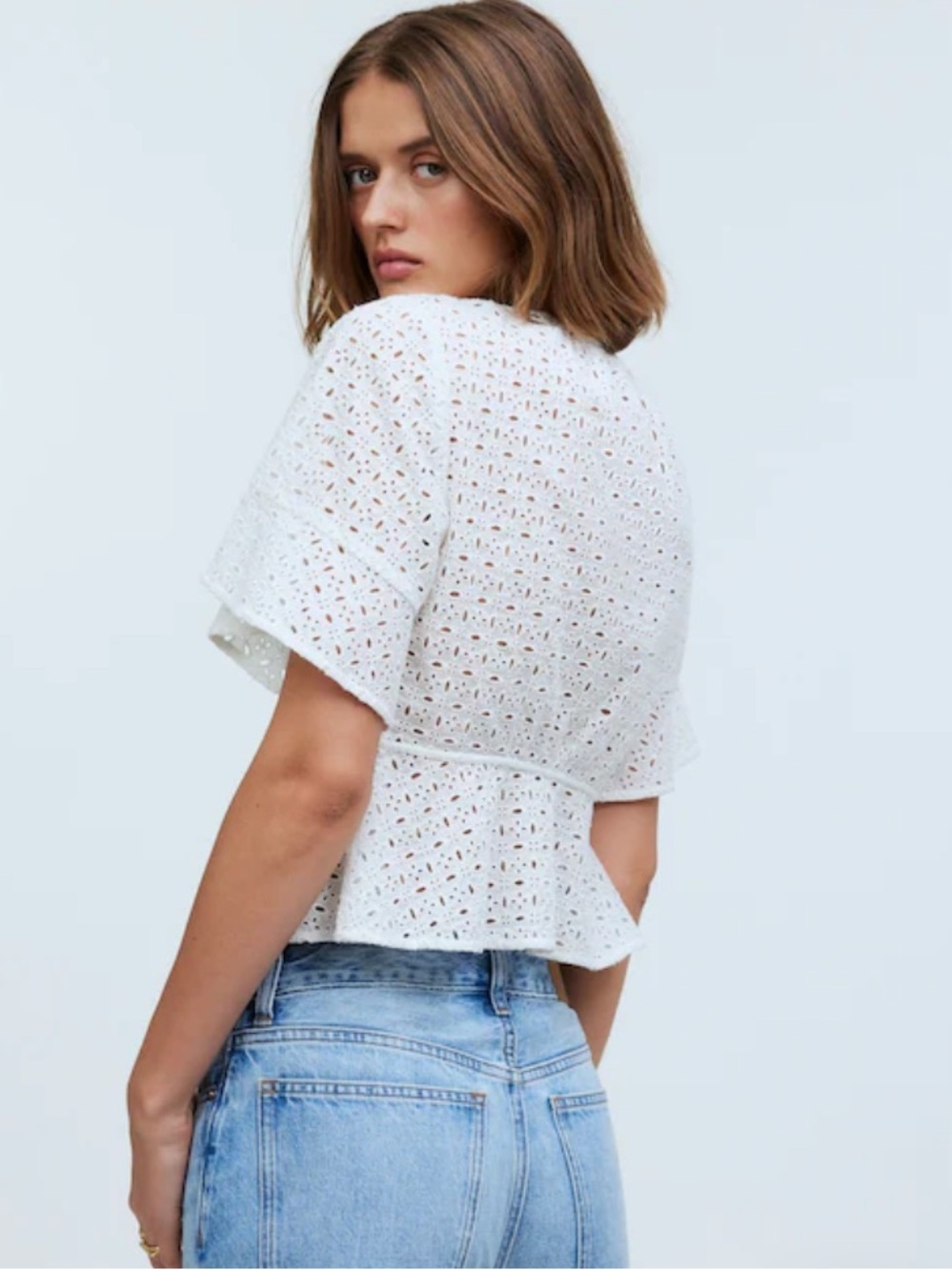 Madewell White Eyelet Tie-Front Peplum Blouse - Picture 2 of 12